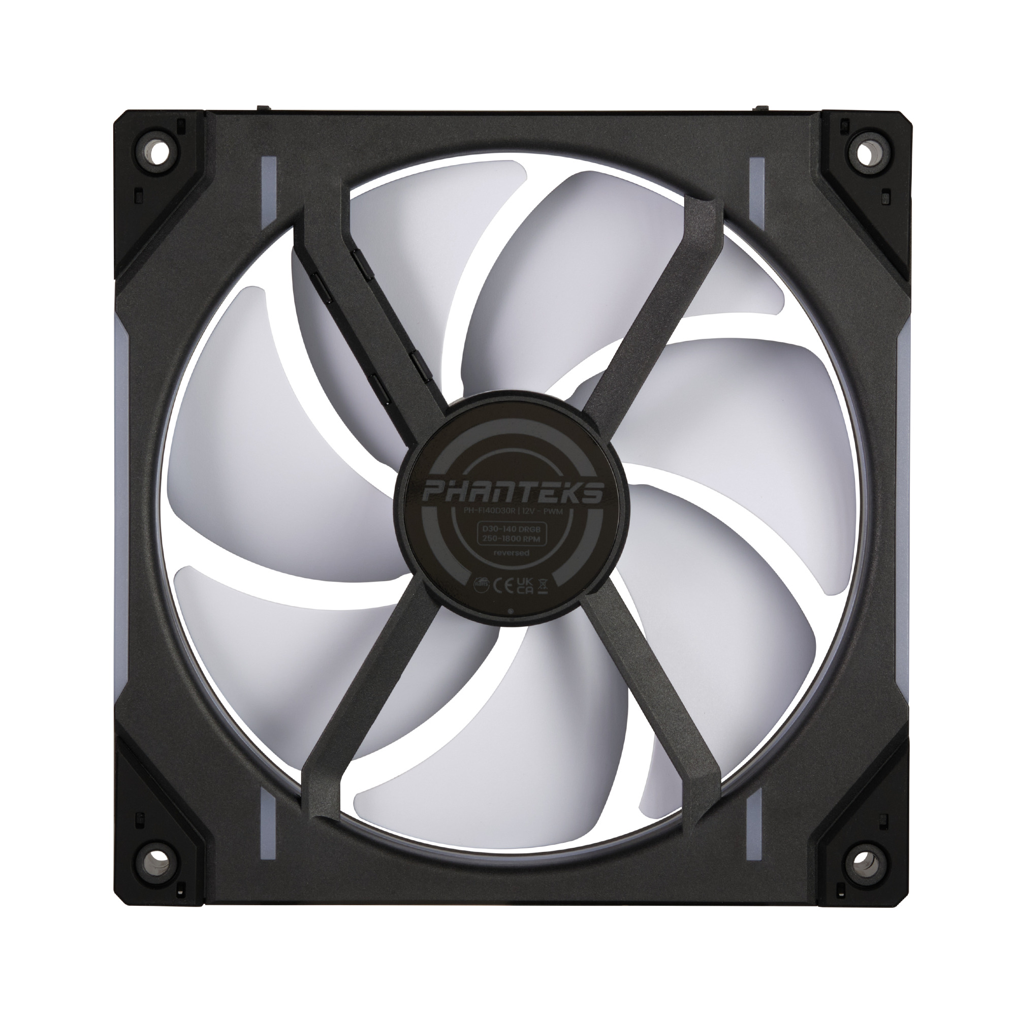 Phanteks - Ventoinha Phanteks D30 PWM reverse Airflow D-RGB Preto - 140mm