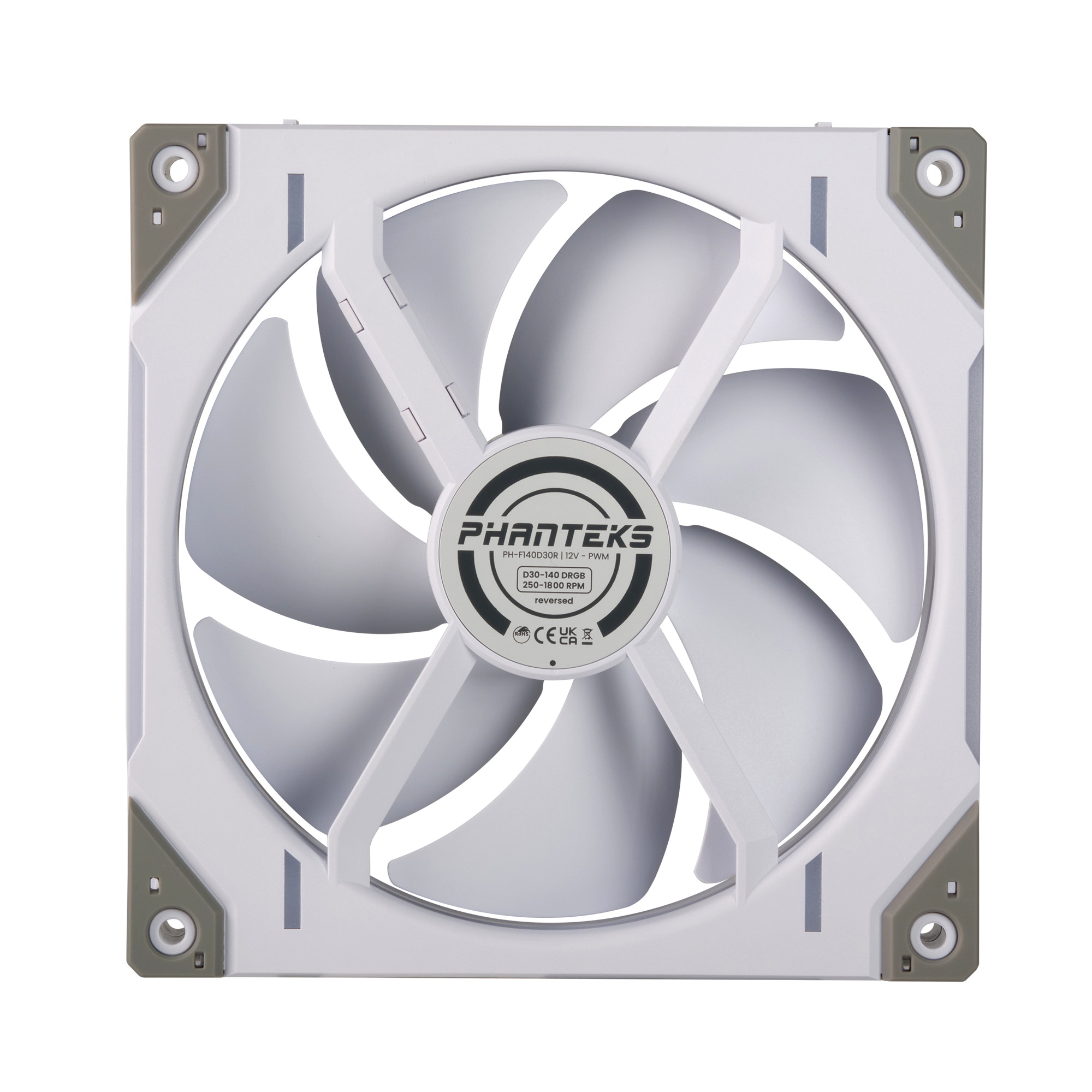 Phanteks - Ventoinha Phanteks D30 PWM reverse Airflow D-RGB Branco Pack 3 - 140mm
