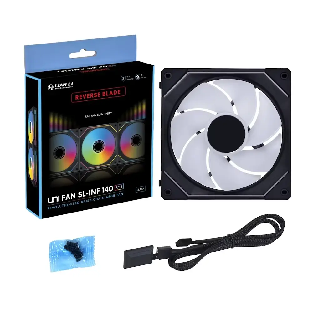 Lian Li - Ventoinha Lian Li UNI FAN SL140 Infinity Wireless RGB Reverse Blade PWM Preto 140mm