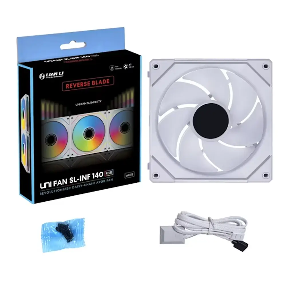 Lian Li - Ventoinha Lian Li UNI FAN SL140 Infinity Wireless RGB Reverse Blade PWM Branco 140mm