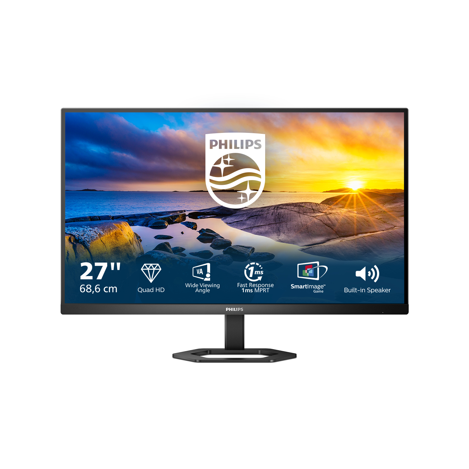 Philips - Monitor Philips 27" 27E1N5500LA VA QHD 75Hz 1ms c/colunas + Aj. Altura