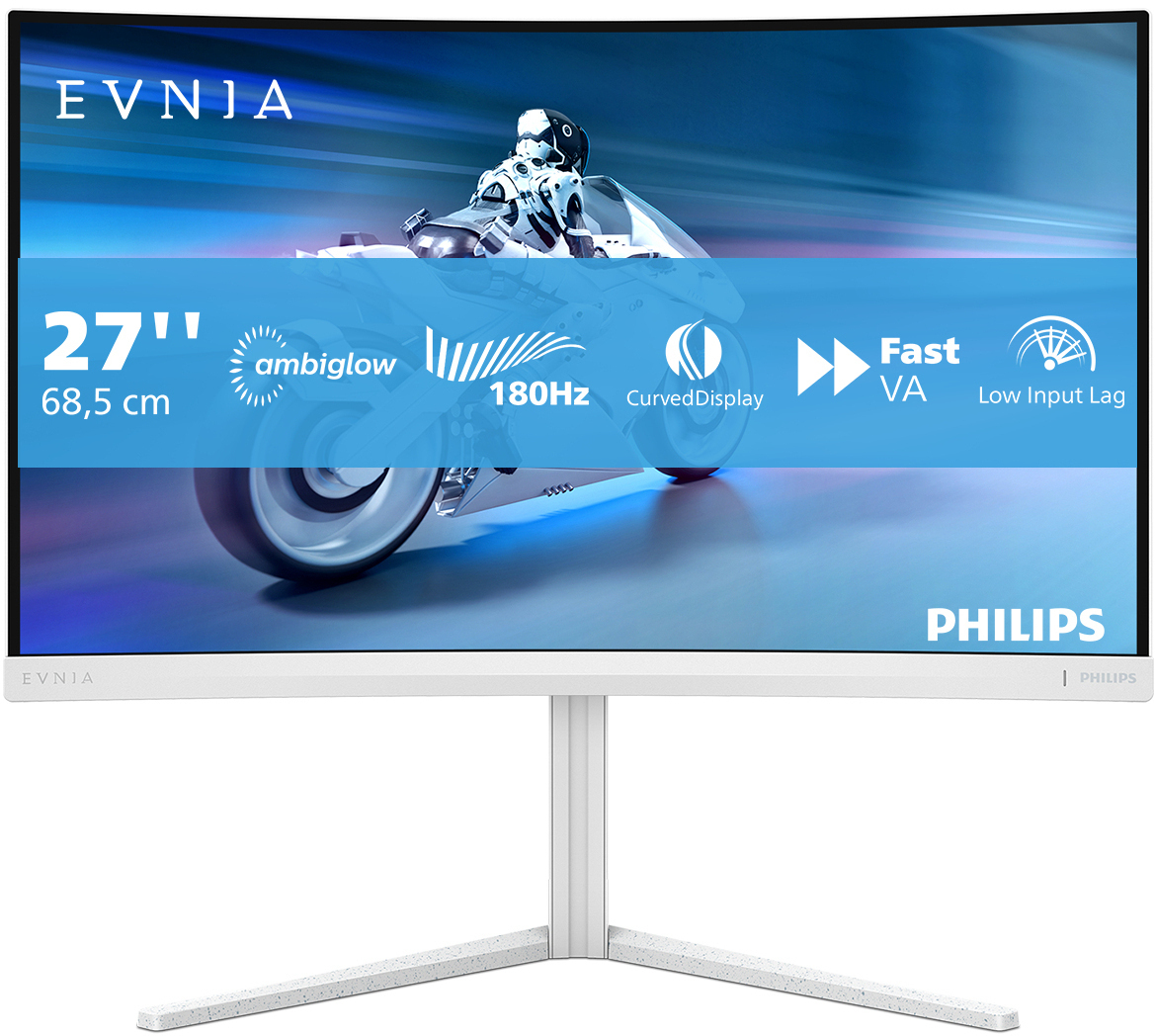 Philips - Monitor Curvo Philips EVNIA 5000 AMBIGLOW 27" 27M2C5201L Fast VA FHD 180Hz 1ms(0.5ms) HDR10