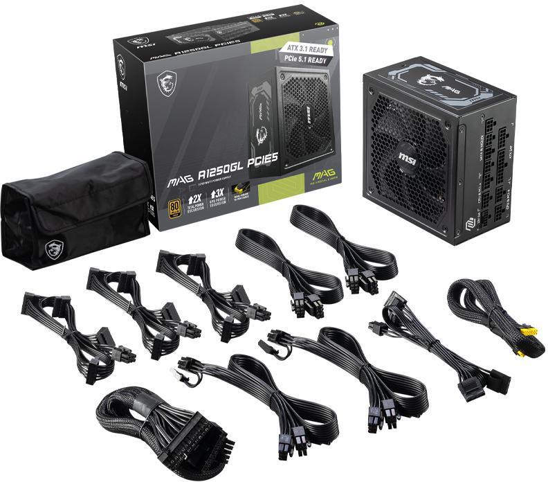 MSI - Fonte Modular MSI MAG A1250GL 1250W 80+ Gold PCIE 5.1