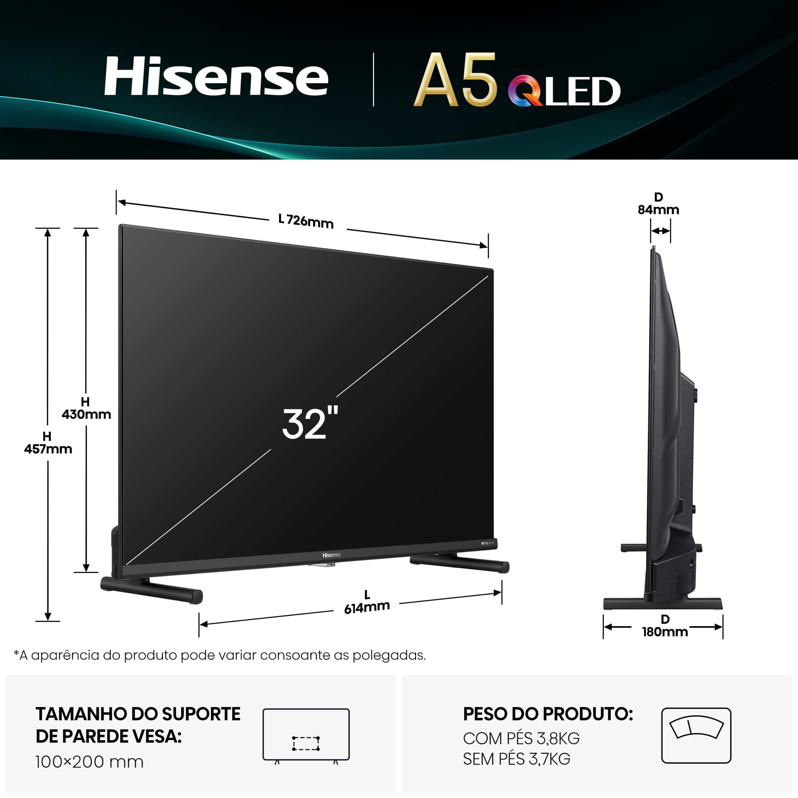 hisense - Televisão Hisense 32A5Q 32" QLED Full HD VIDAA