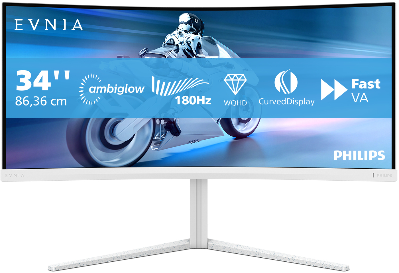 Philips - Monitor Curvo Philips EVNIA 5000 AMBIGLOW 34" 34M2C5501A Fast VA WQHD 180Hz 1ms(0.5ms) HDR 400