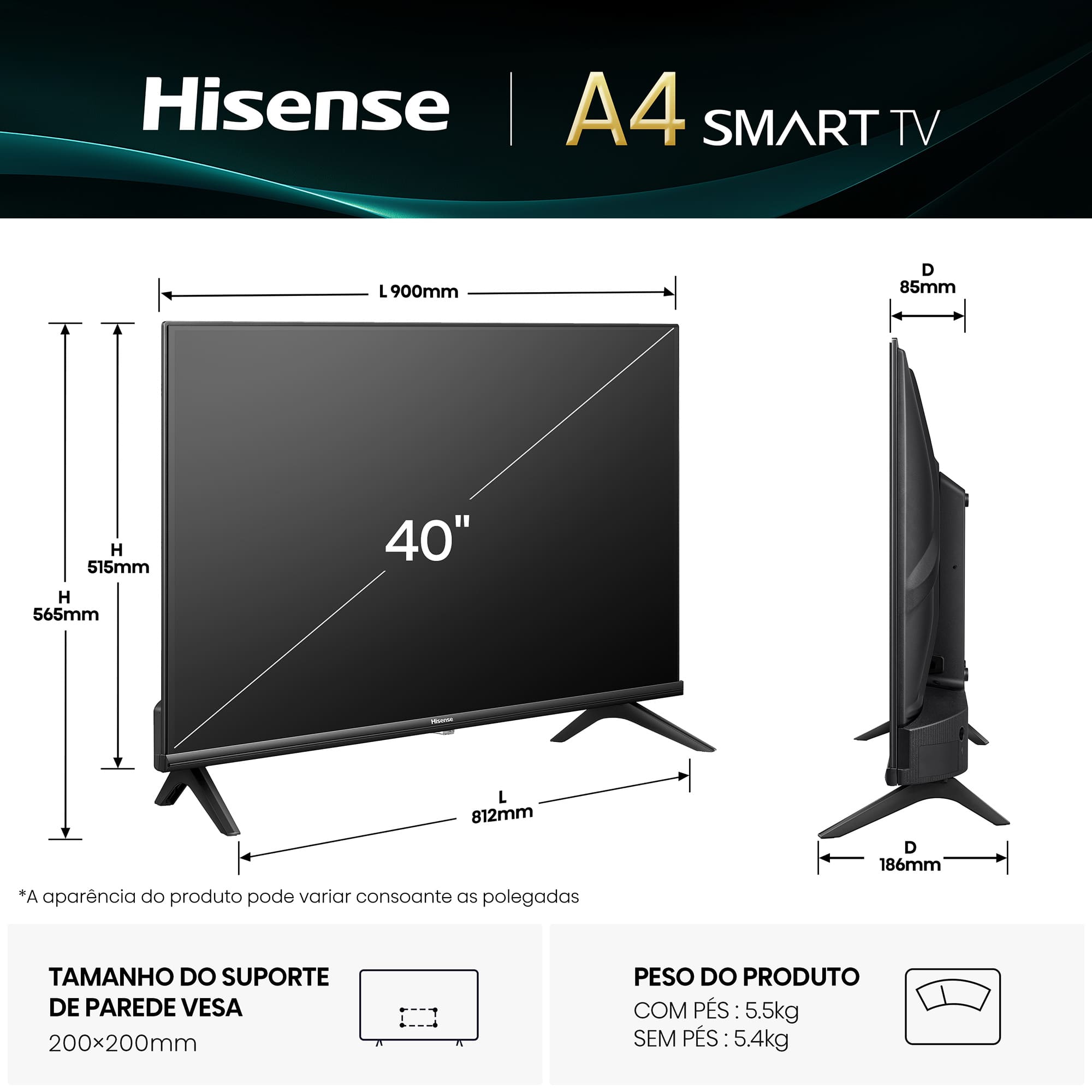 hisense - Televisão Hisense 40A4Q 40" LED Full HD VIDAA