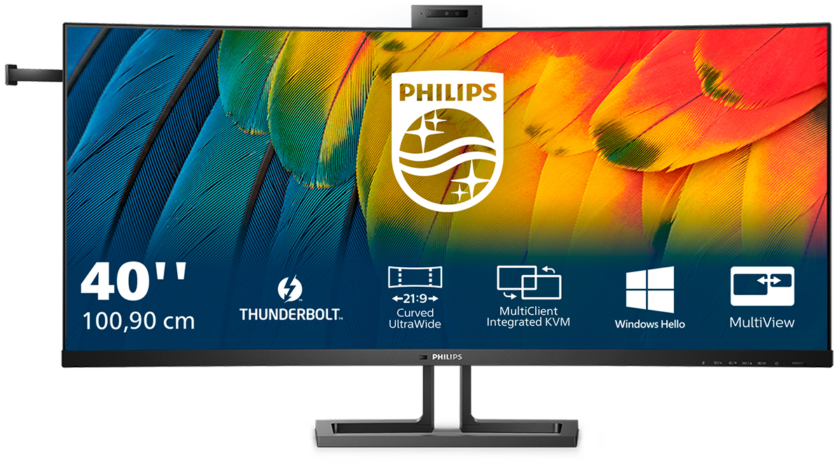 Philips - Monitor Curvo Philips Série 6000 40" 40B1U6903CH IPS 5K2K 75Hz USB-C (PD90W) KVM C/Webcam