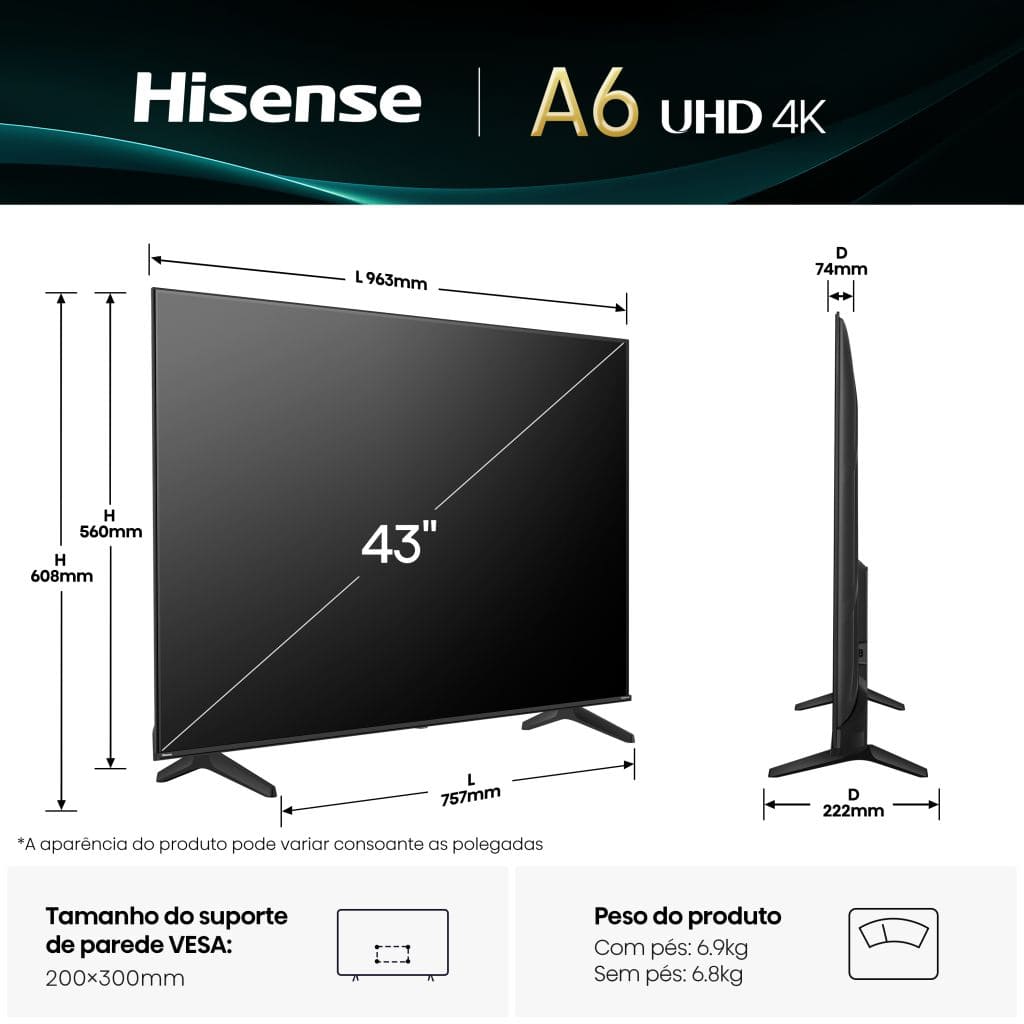 hisense - Televisão Hisense 43A6Q 43" LED UltraHD 4K VIDAA