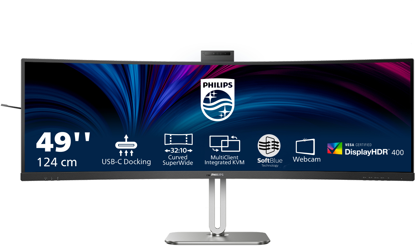 Philips - Monitor Curvo Philips Série 6000 49" 49B2U6900CH VA Dual-QHD 75Hz (PD100W) KVM C/Webcam