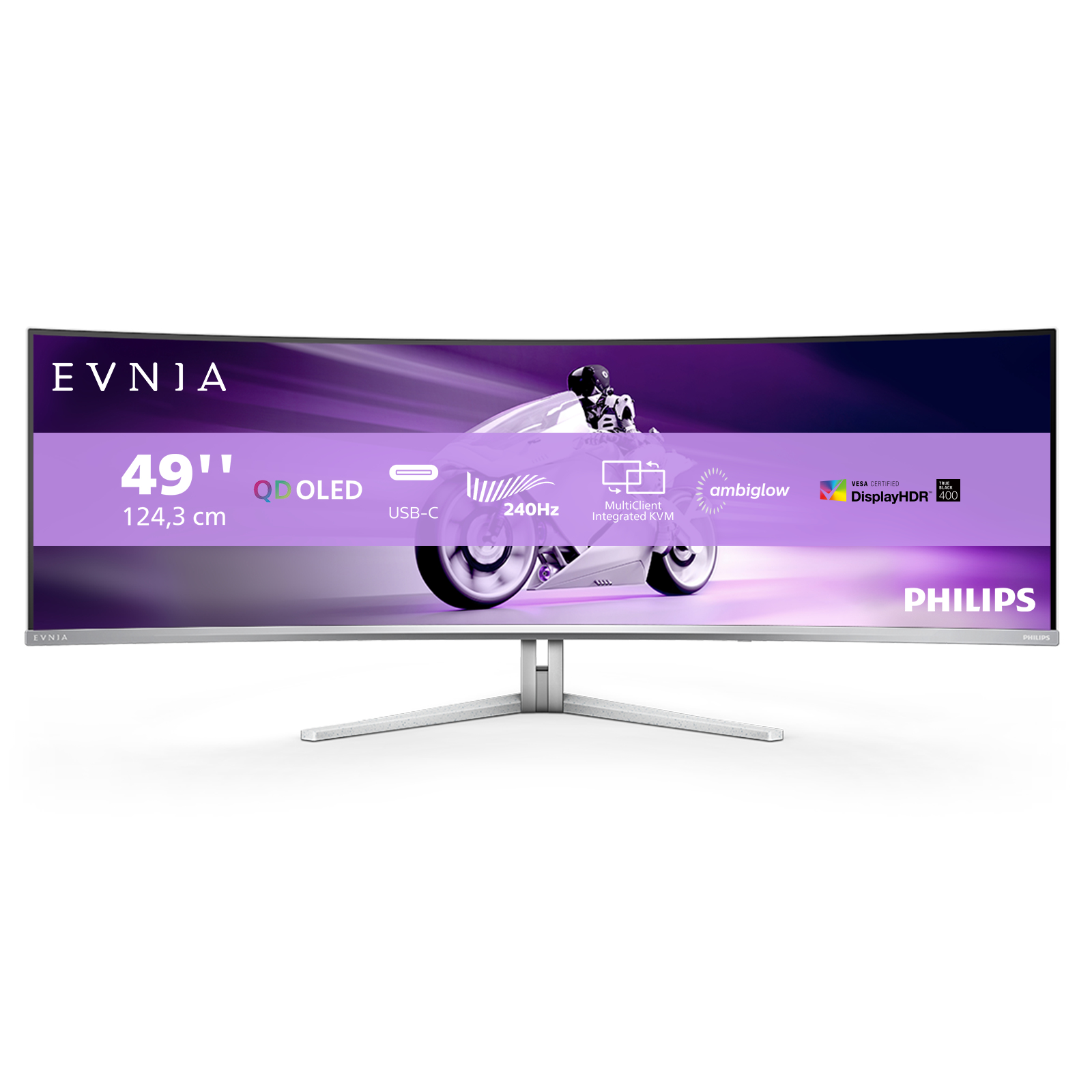 Philips - Monitor Curvo Gaming Philips EVNIA 49" 49M2C8900 QD-OLED DQHD 240Hz 0.03ms FreeSync Premium Pro HDR400