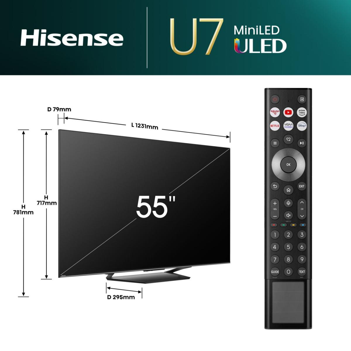 hisense - Televisão Hisense 55U7NQ 55" QD Mini LED UltraHD 4K VIDAA