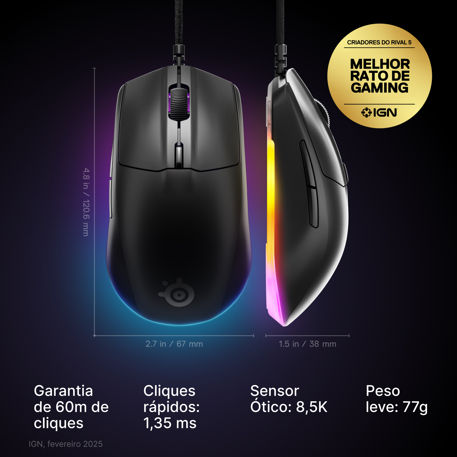 SteelSeries - Rato Steelseries Rival 3 Gen2 Preto