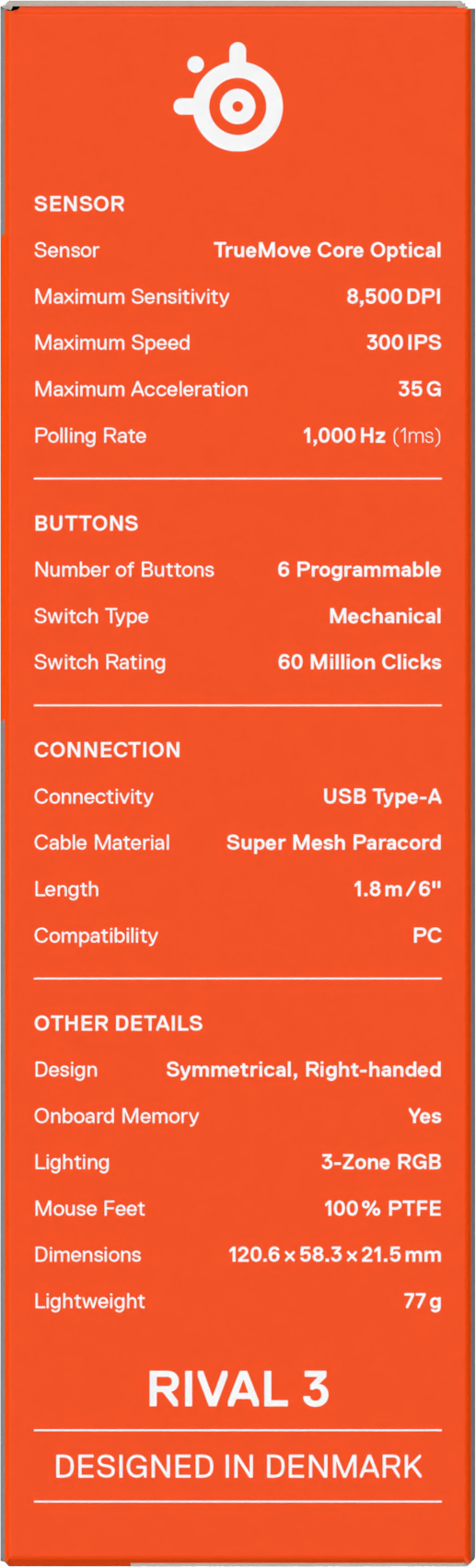 SteelSeries - Rato Steelseries Rival 3 Gen2 Preto