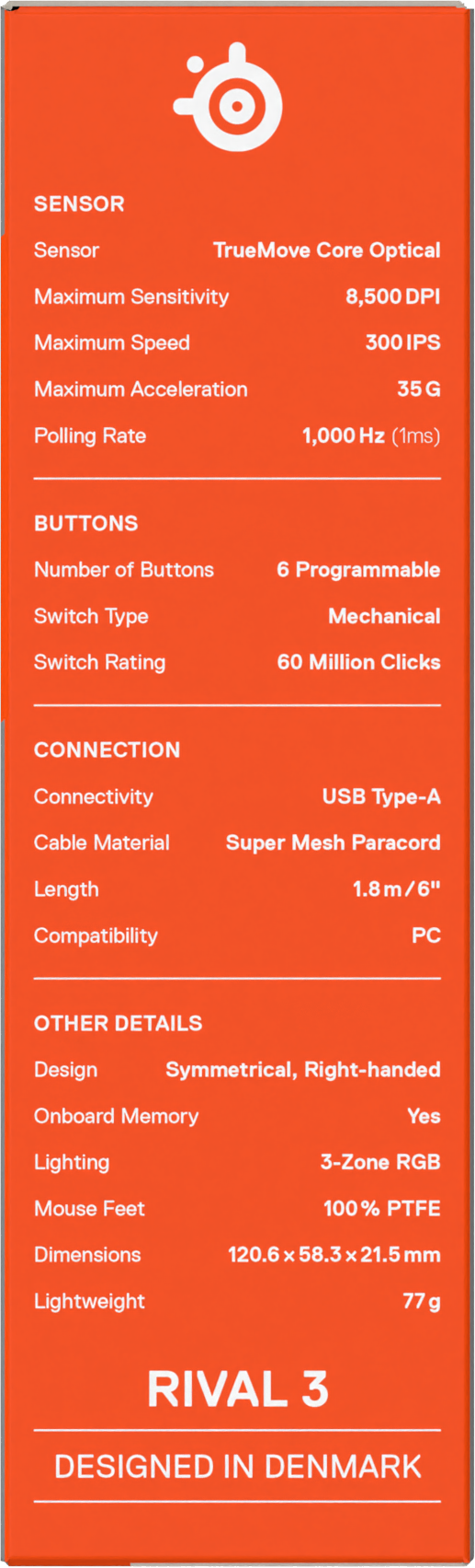 SteelSeries - Rato Steelseries Rival 3 Gen2 Branco