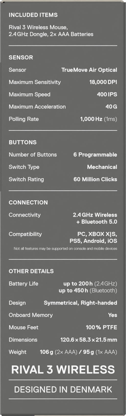 SteelSeries - Rato Steelseries Rival 3 Wireless/Bluetooth Gen2 Lavanda
