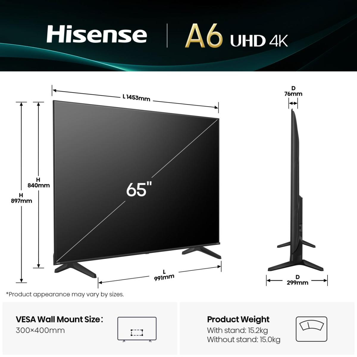hisense - Televisão Hisense 65A6Q 65" LED UltraHD 4K VIDAA