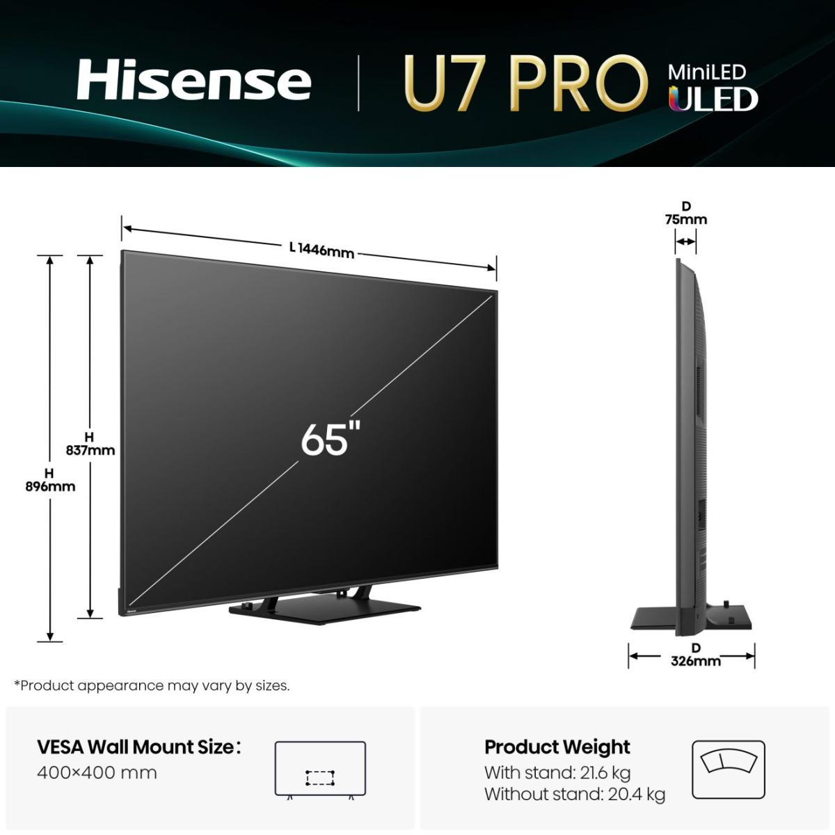 hisense - Televisão Hisense 65U7Q PRO 65" QD Mini LED UltraHD 4K VIDAA