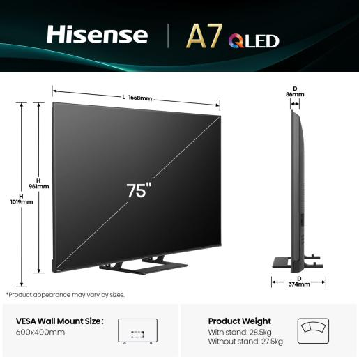 hisense - Televisão Hisense 75A7Q 75" QLED UltraHD 4K VIDAA