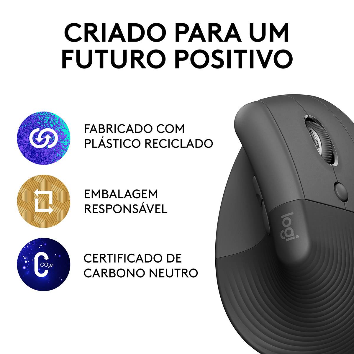 Logitech - Rato Laser Logitech Lift Vertical Ergonómico Wireless 4000DPI Graphite Mão Direita