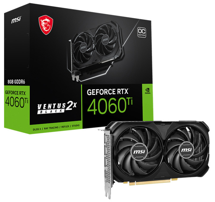 Picture of Picture of Gráfica MSI GeForce® RTX 4060 Ti VENTUS 2X BLACK OC 8GB GDDR6 DLSS3