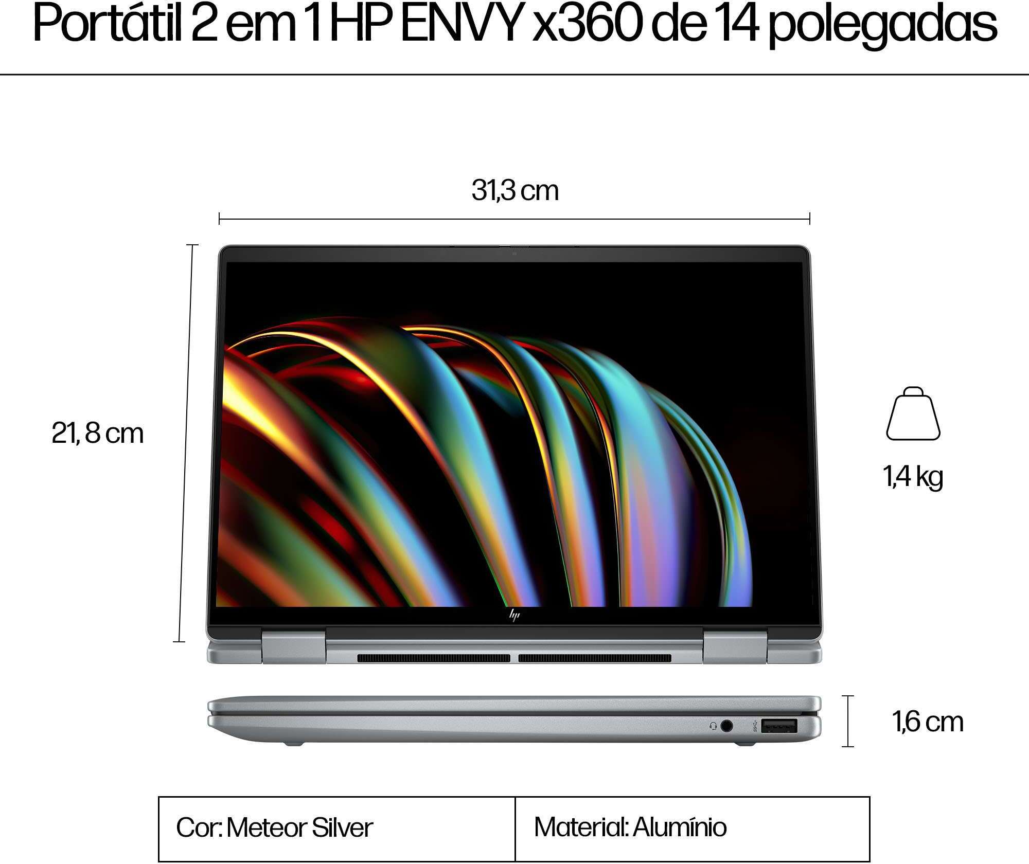 HP - Portátil HP Envy x360 2-in-1 14-fc0009np 14" Ultra 7 155U 16GB DDR5 1TB W11 Touch Caneta Incluída