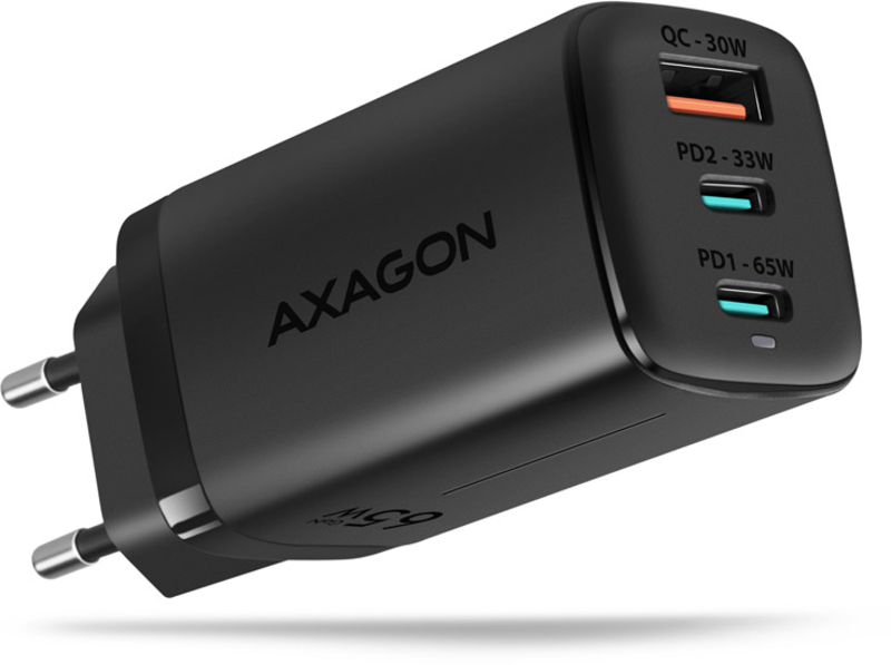 - Carregador de parede AXAGON ACU-DPQ65, 3 portas (USB + USB-C duplo), PD3.0/QC4+/PPS/Apple, 65 W, Preto Picture of - Carregador de parede AXAGON ACU-DPQ65, 3 portas (USB + USB-C duplo), PD3.0/QC4+/PPS/Apple, 65 W, Preto
