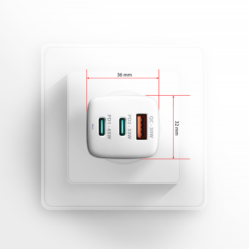 AXAGON - Carregador de parede AXAGON ACU-DPQ65, 3 portas (USB + USB-C duplo), PD3.0/QC4+/PPS/Apple, 65 W, Branco