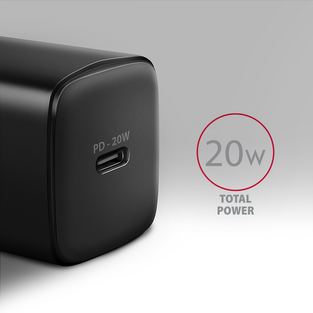 Picture of Picture of Carregador de parede AXAGON ACU-PD20, 1 porta (USB-C), PD3.0/PPS/QC4+/AFC/Apple, 20 W, Preto