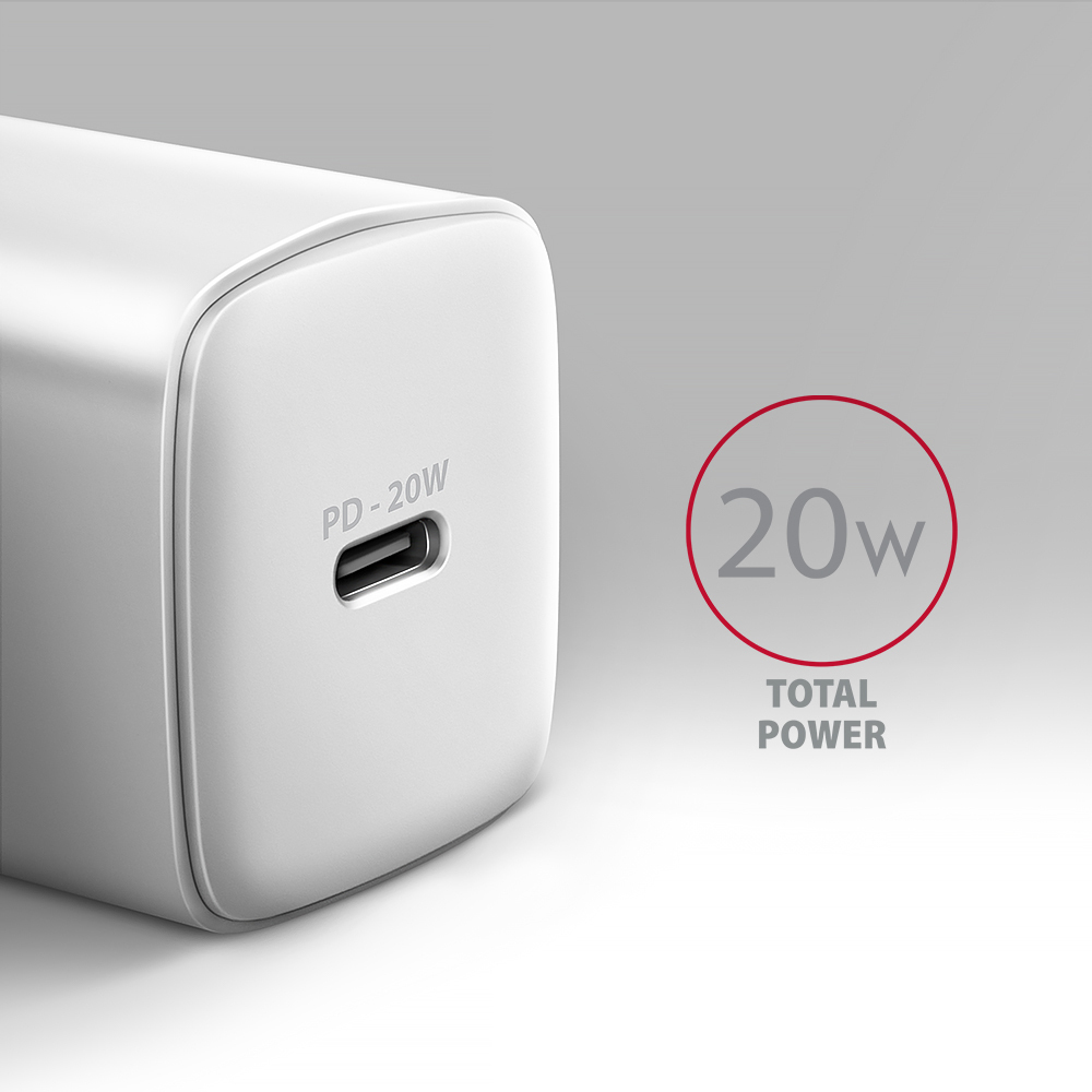 Picture of Picture of Carregador de parede AXAGON ACU-PD20W, 1 porta (USB-C), PD3.0/PPS/QC4+/AFC/Apple, 20 W, Branco