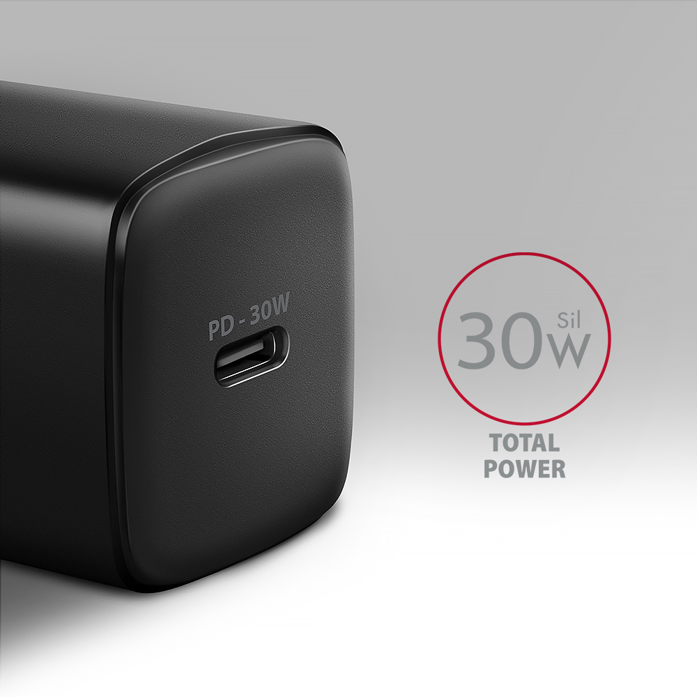 Picture of Picture of Carregador de parede AXAGON ACU-PD30, 1 porta (USB-C), PD3.0/PPS/QC4+/SFC/AFC/Apple, 30 W, Preto
