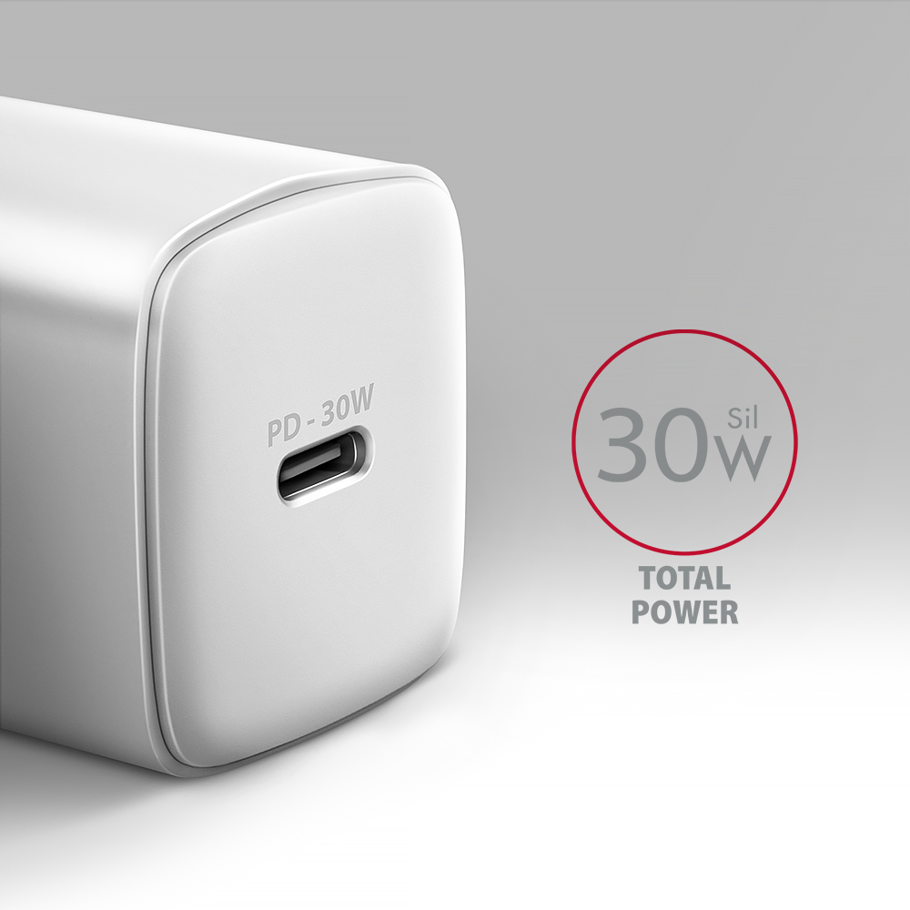 Picture of Picture of Carregador de parede AXAGON ACU-PD30W, 1 porta (USB-C), PD3.0/PPS/QC4+/SFC/AFC/Apple, 30 W, Branco