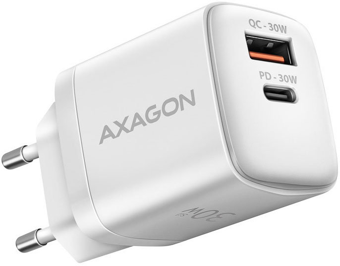 AXAGON - Carregador de parede AXAGON ACU-PQ30 QC3.0,4.0/AFC/FCP/PPS/Apple + PD type-C, 30W, Branco