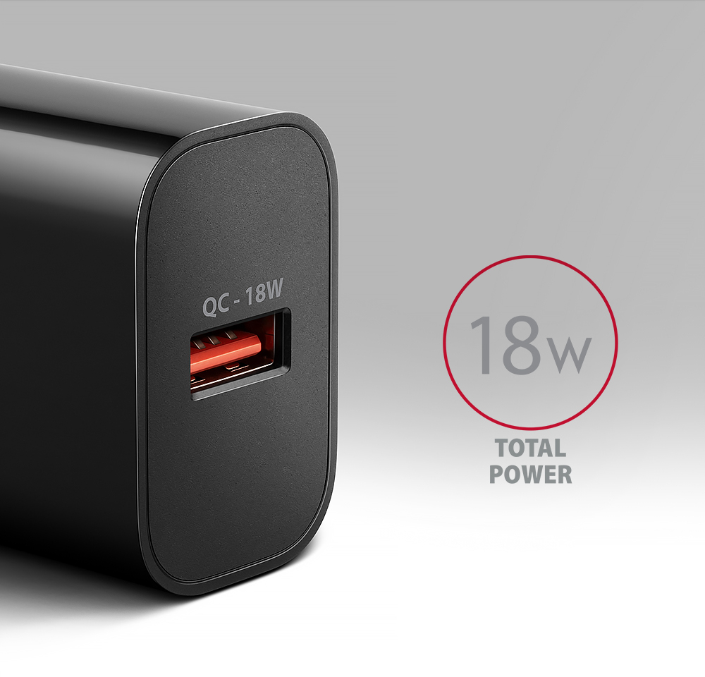 Picture of Picture of Carregador de parede AXAGON ACU-QC18, 1 porta (USB-A), QC3.0/AFC/Apple, 18 W, Preto