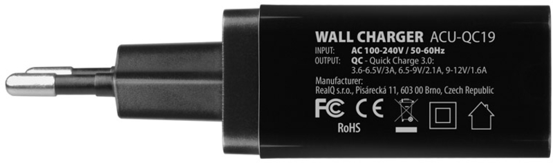 AXAGON - Carregador de parede AXAGON ACU-QC19 1x QC3.0/AFC/FCP/SMART 19W Preto