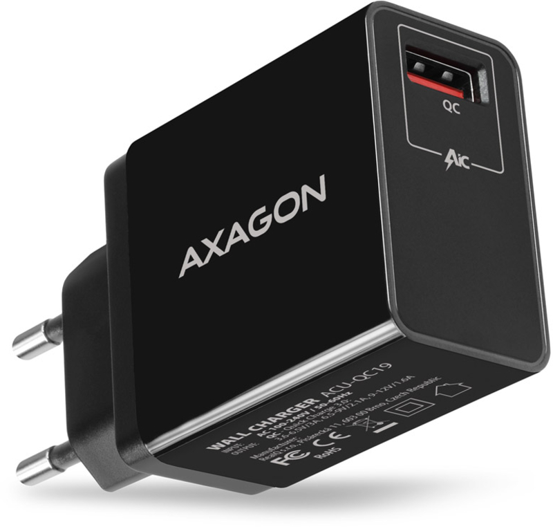 AXAGON - Carregador de parede AXAGON ACU-QC19 1x QC3.0/AFC/FCP/SMART 19W Preto