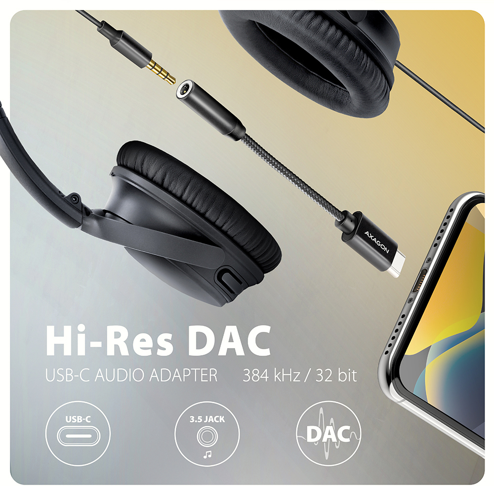 Picture of Picture of Adaptador Áudio AXAGON ADA-HC USB-C - 3.5mm (F) conector Hi-Res DAC 32bit 384kHz