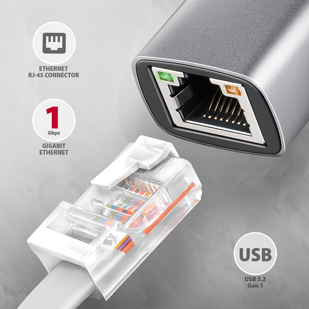 Picture of Picture of Adaptador AXAGON ADE-TXPD USB-C USB3.2 Gen 1 -  Gigabit Ethernet + PD 100W