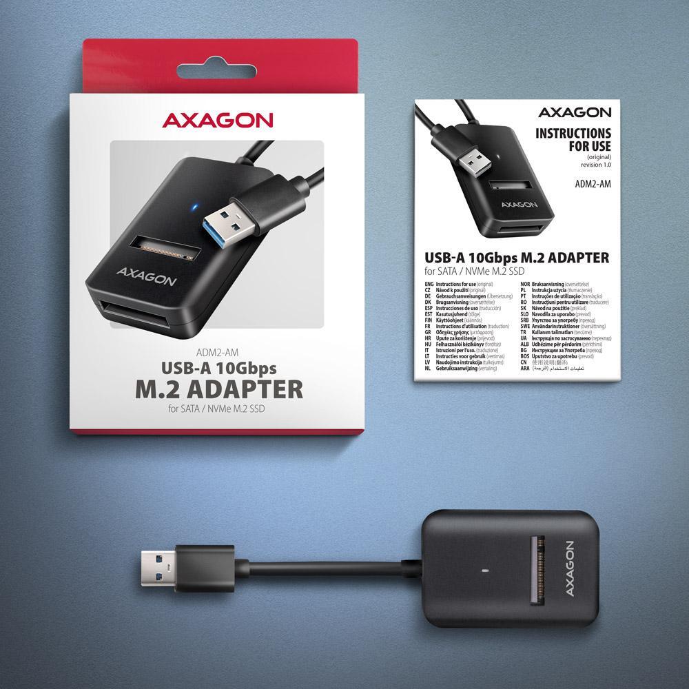 AXAGON - Adaptador AXAGON ADM2-AM USB-A 3.2 Gen2 - 1x NVMe/SATA SDD