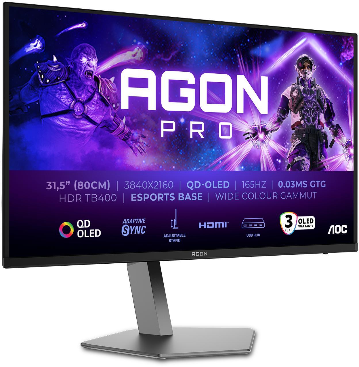 AOC - Monitor AGON by AOC PRO 31.5" AG326UD QD-OLED UHD 165Hz 0.3ms Adaptive Sync HDR True Black 400