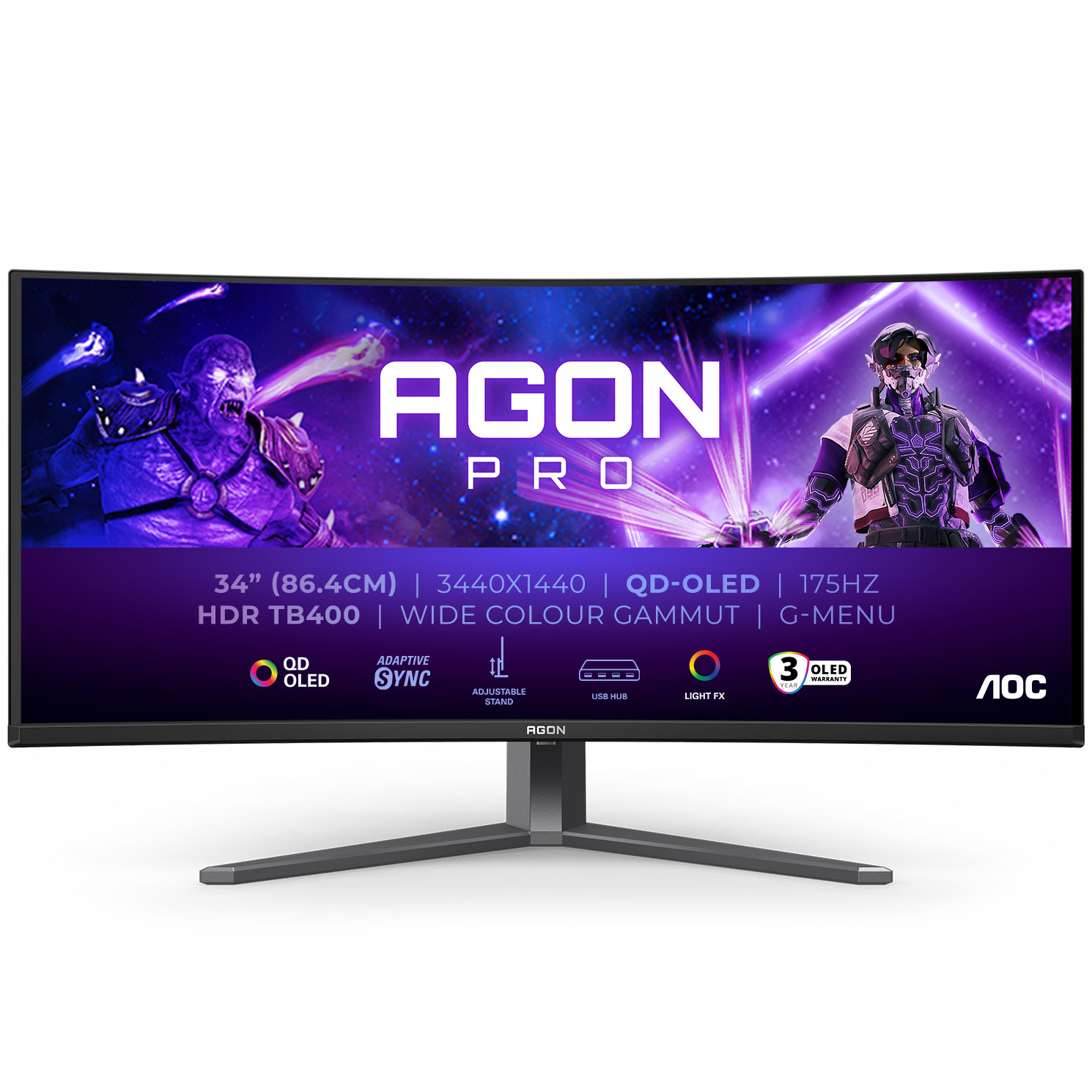 AOC - Monitor Curvo AOC Gaming 34" AG346UCD QD-OLED UWQHD 175Hz 0.3ms Adaptive Sync HDR400