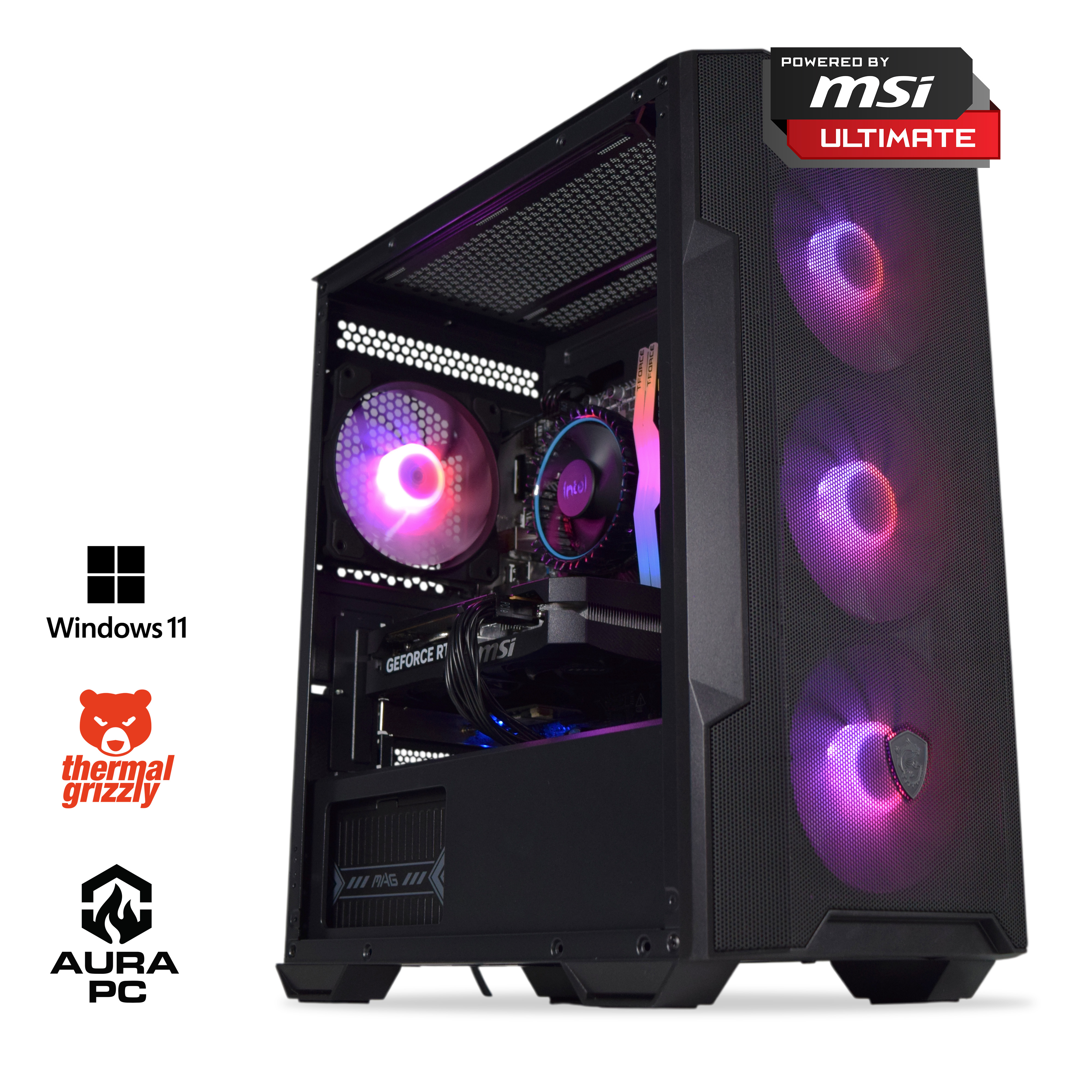AURA PC - Computador AURA Gamer-PC Powered by MSI Intel i5 12400F 32GB DDR4 1TB RTX 5050 WiFi W11
