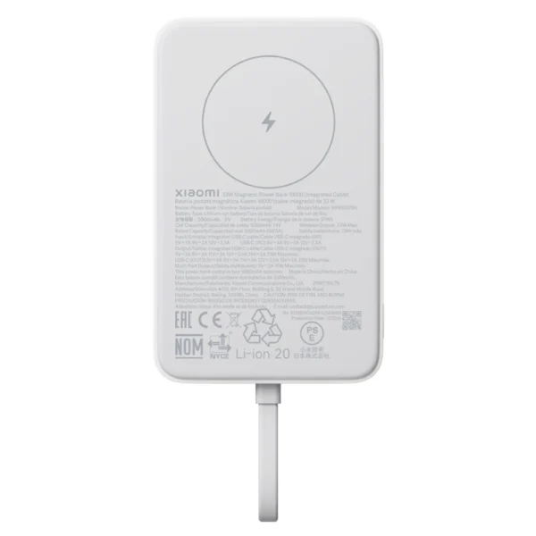 Xiaomi - Power Bank Magnética Xiaomi 10000mAh com Cabo Integrado Branco