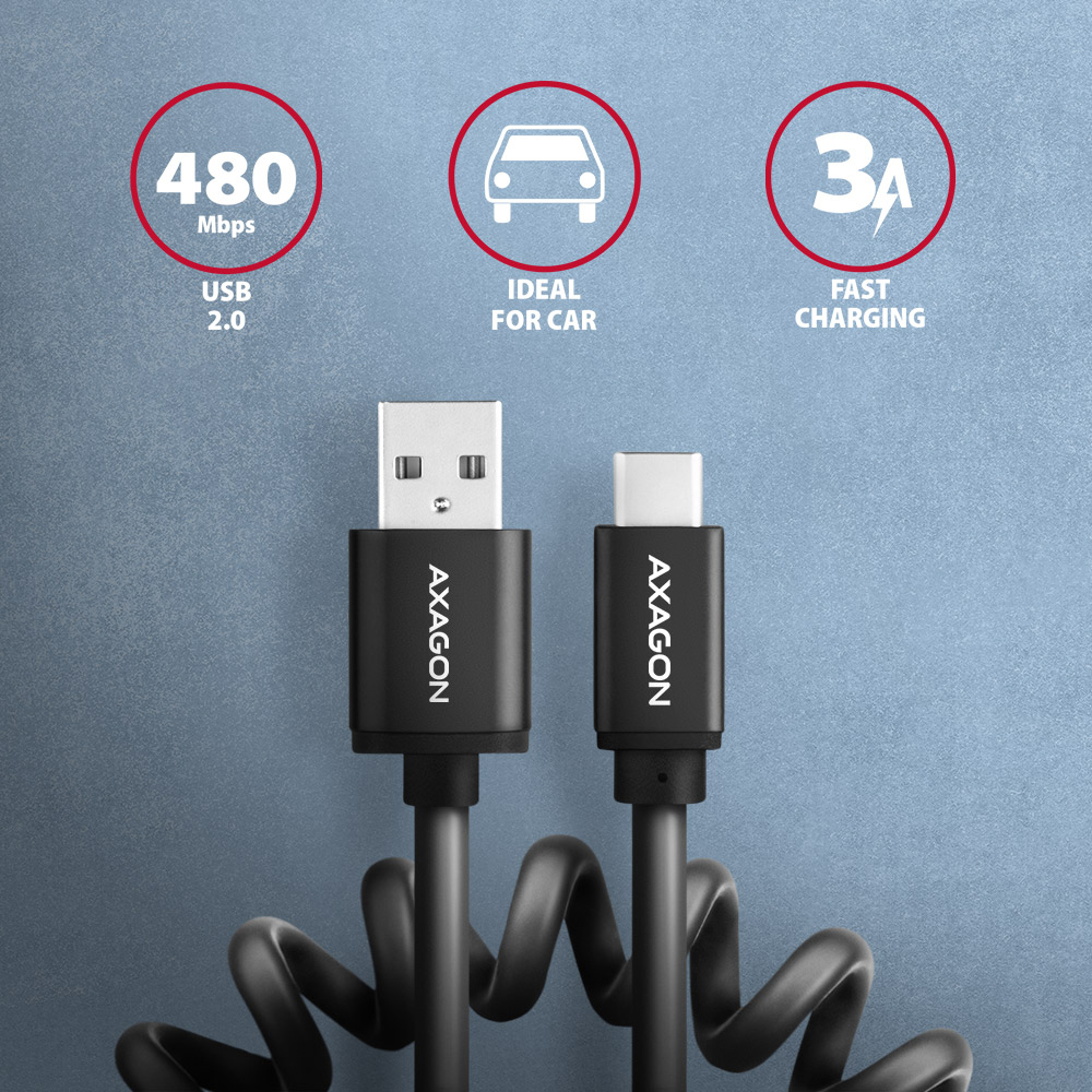 Picture of Picture of Cabo AXAGON BUCM-AM20TB USB-C  <-> USB-A, 1m, USB 2.0, 2.4A, ALU, PVC