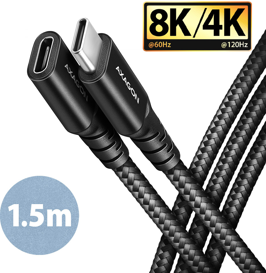 AXAGON - Extensão AXAGON BUCM32-CF15AB USB-C <-> USB-C 3.2 Gen 2, 1.5m, 20 Gbps, ALU, braid