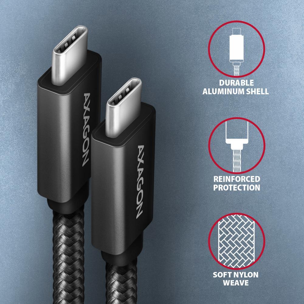 AXAGON - Cabo de carregamento AXAGON BUCM32-CM05AB USB-C  <-> USB-C 3.2 Gen 2, 0.5m, PD 100W, 5A, 4K HD, ALU, braid, Preto