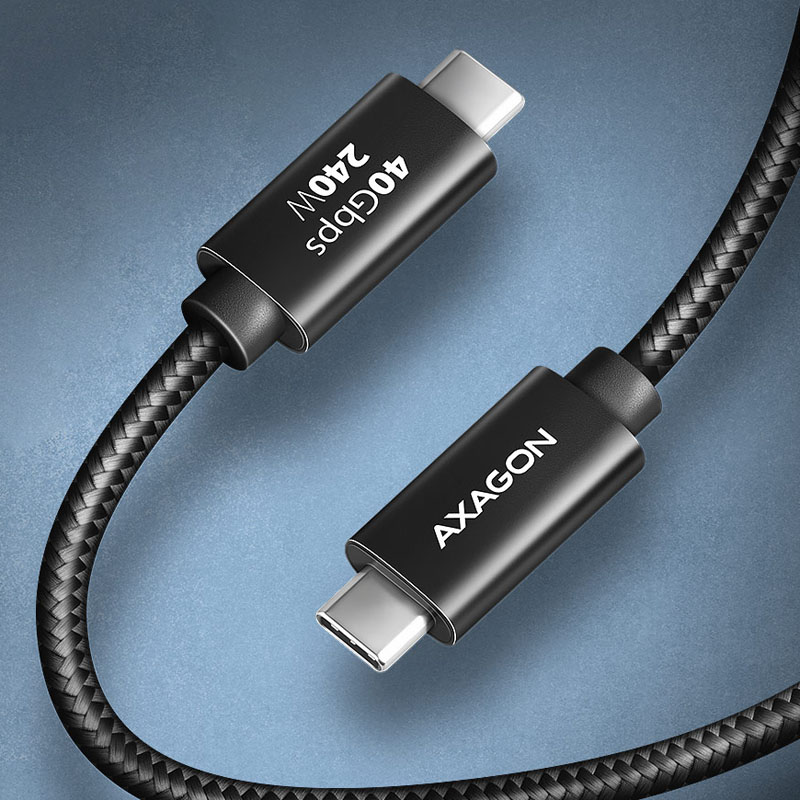 AXAGON - Cabo de carregamento AXAGON BUCM4X-CM10AB USB-C <-> USB-C, USB4 Gen 3×2, 0.5m, PD 240W, 8K HD, ALU, braid, Preto
