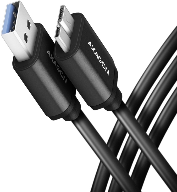 AXAGON - Cabo de carregamento AXAGON BUMM3-AM10AB Micro-B USB  <-> USB-A 3.2 Gen 1, 1m, 3A, ALU, PVC, Preto