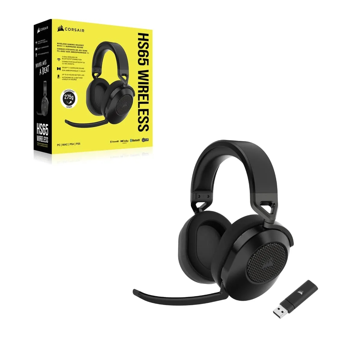 Corsair - Headset Corsair HS65 Wireless Carbon V2