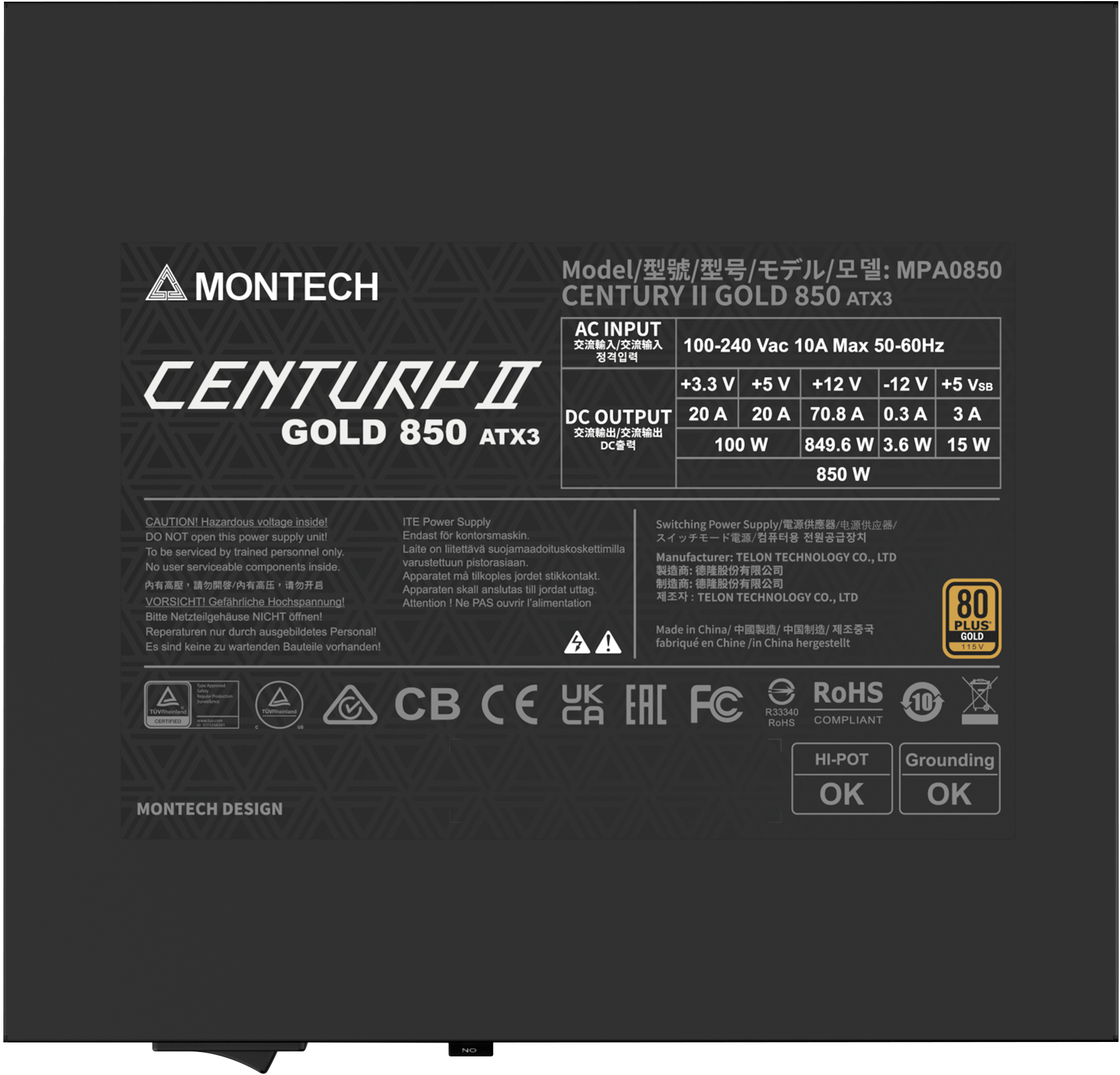Montech - Fonte Modular Montech Century II 850W 80 Plus Gold ATX 3.1