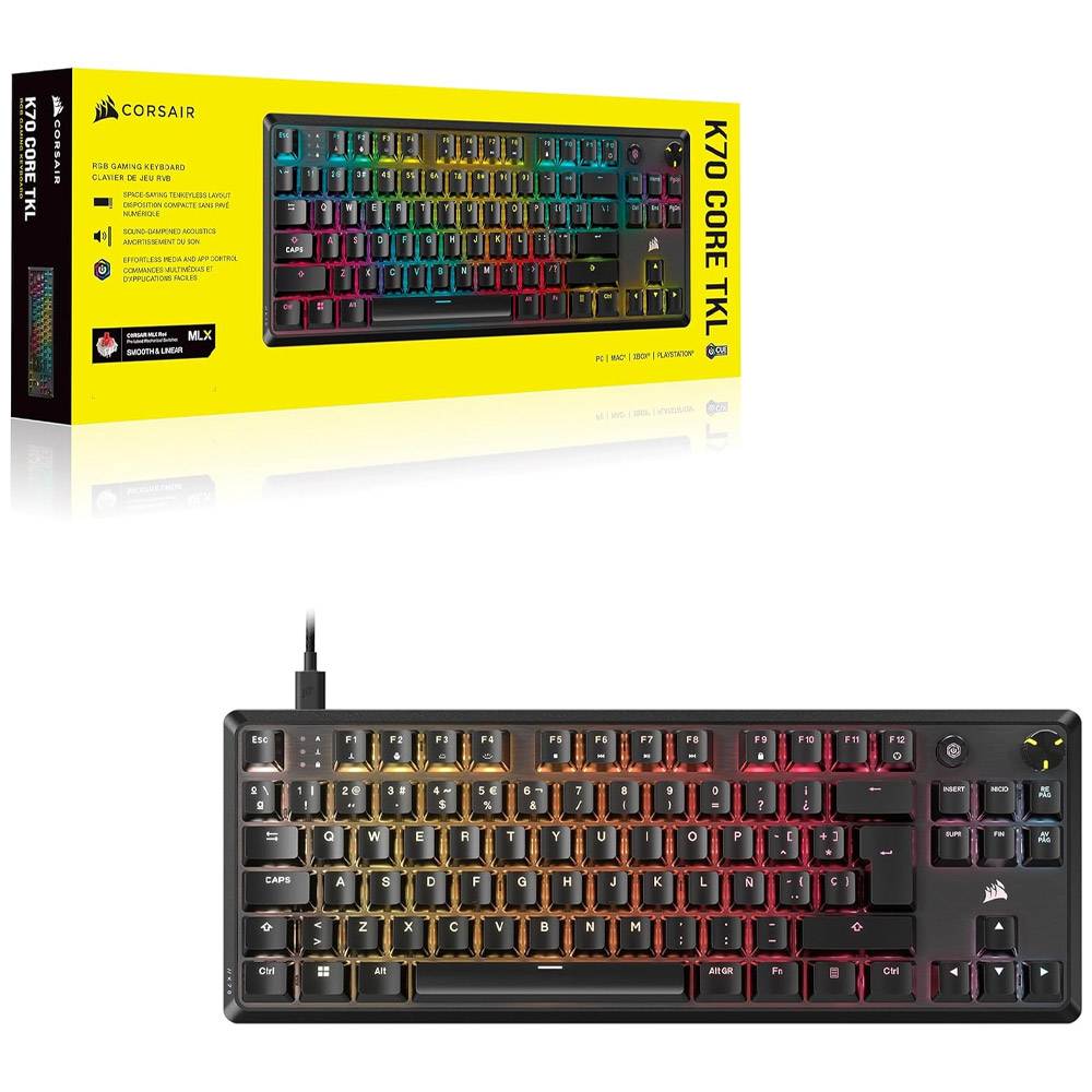 Corsair - Teclado Mecânico Corsair K70 Core RGB Switches MLX Red Preto (PT)